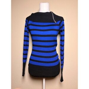 Y2K Scene Bongo Striped Ribbed Knit Zipper Collar Sweater Womens Large #9